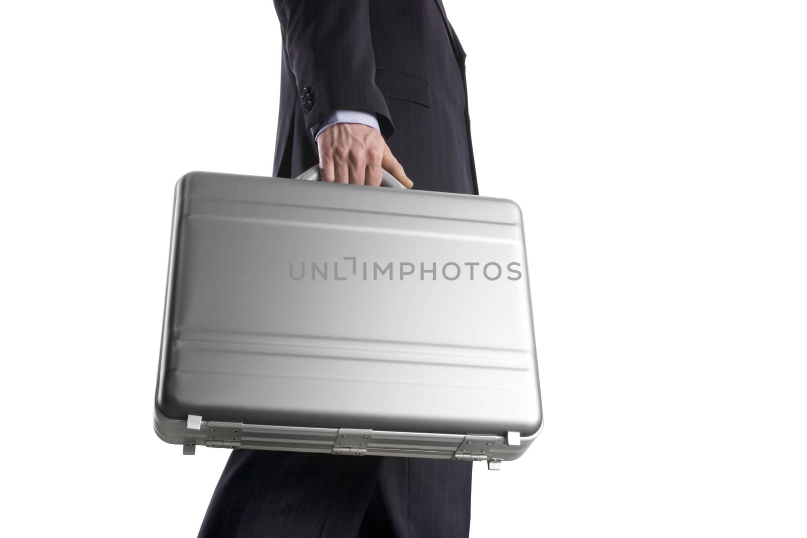 Businessman with suitcase on a white background
