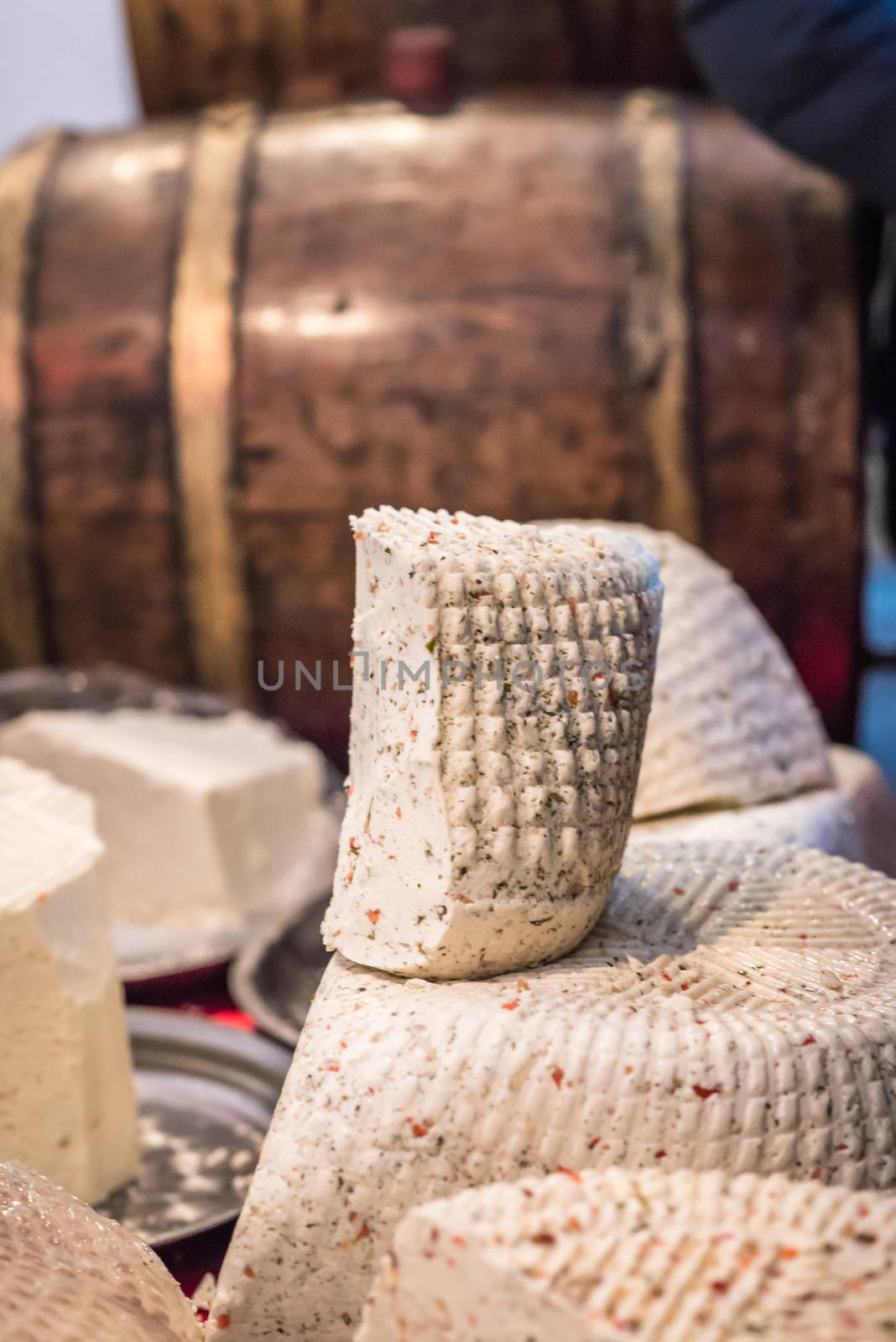 pieces of delicious white cheese with spices
