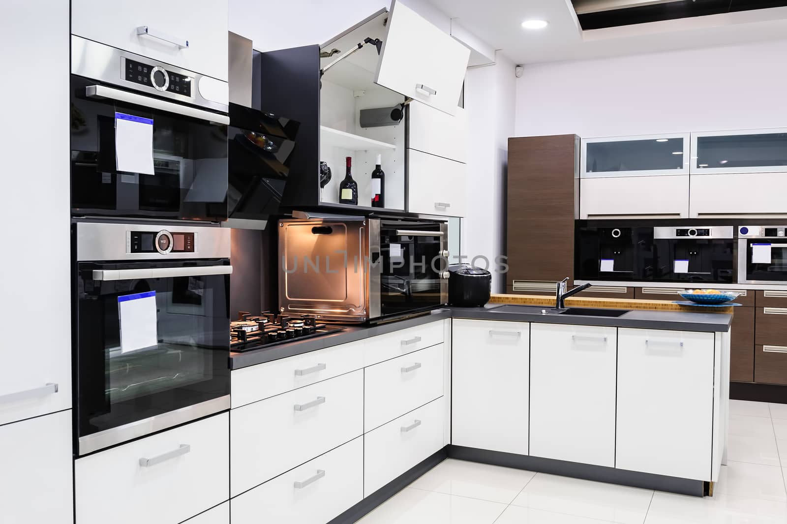 Modern luxury hi-tek black and white kitchen interior, clean design