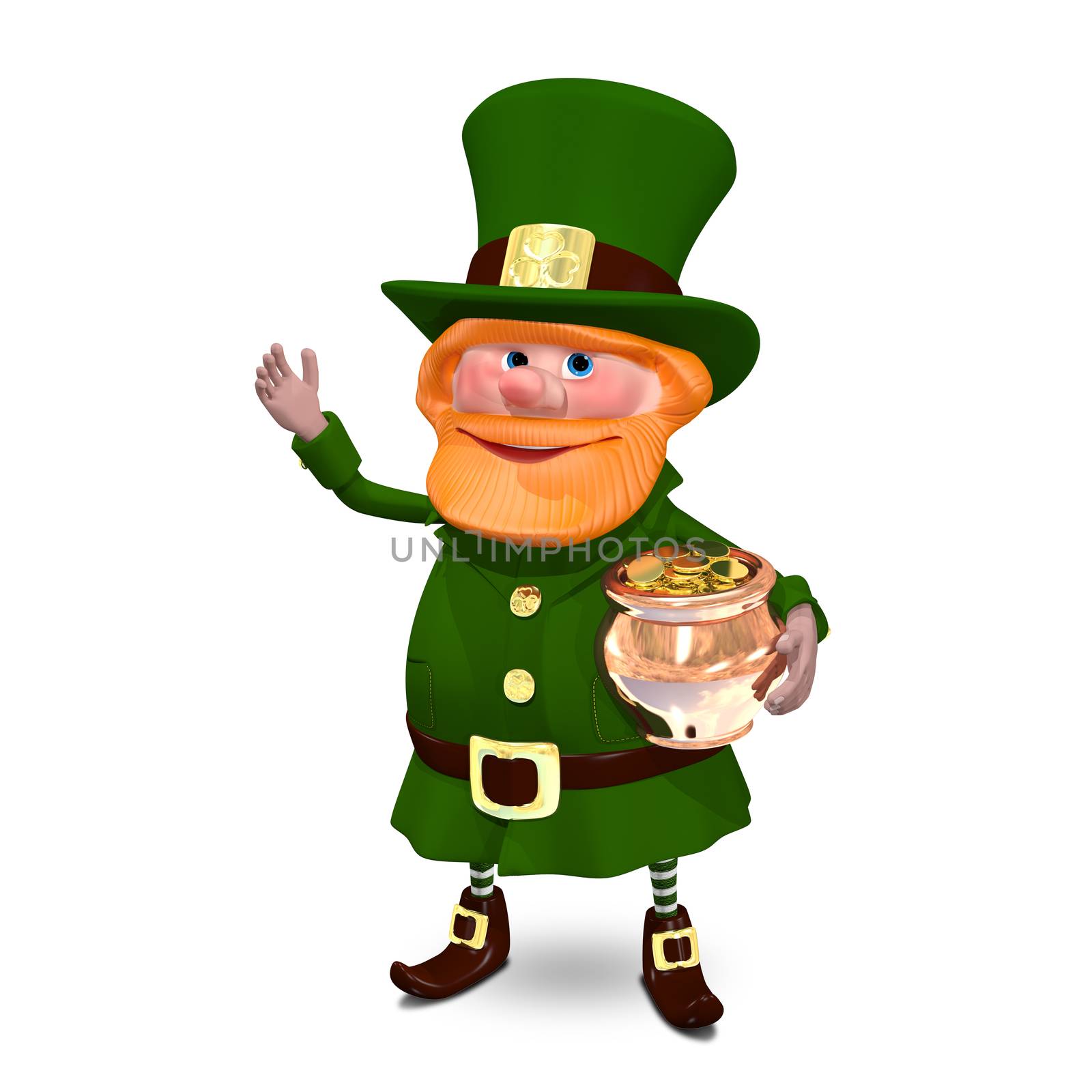 3D Illustration of Saint Patrick Keeps Pot of Gold Coins