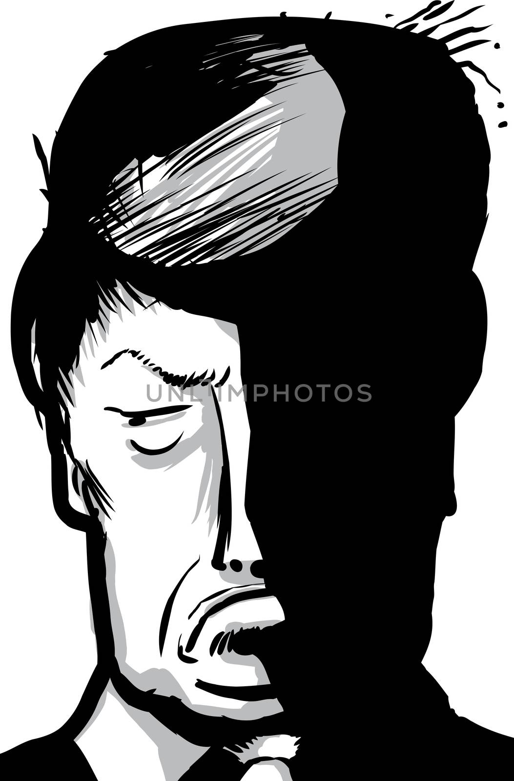 Dec. 12, 2016. Outlined caricature close up illustration of Donald Trump pouting