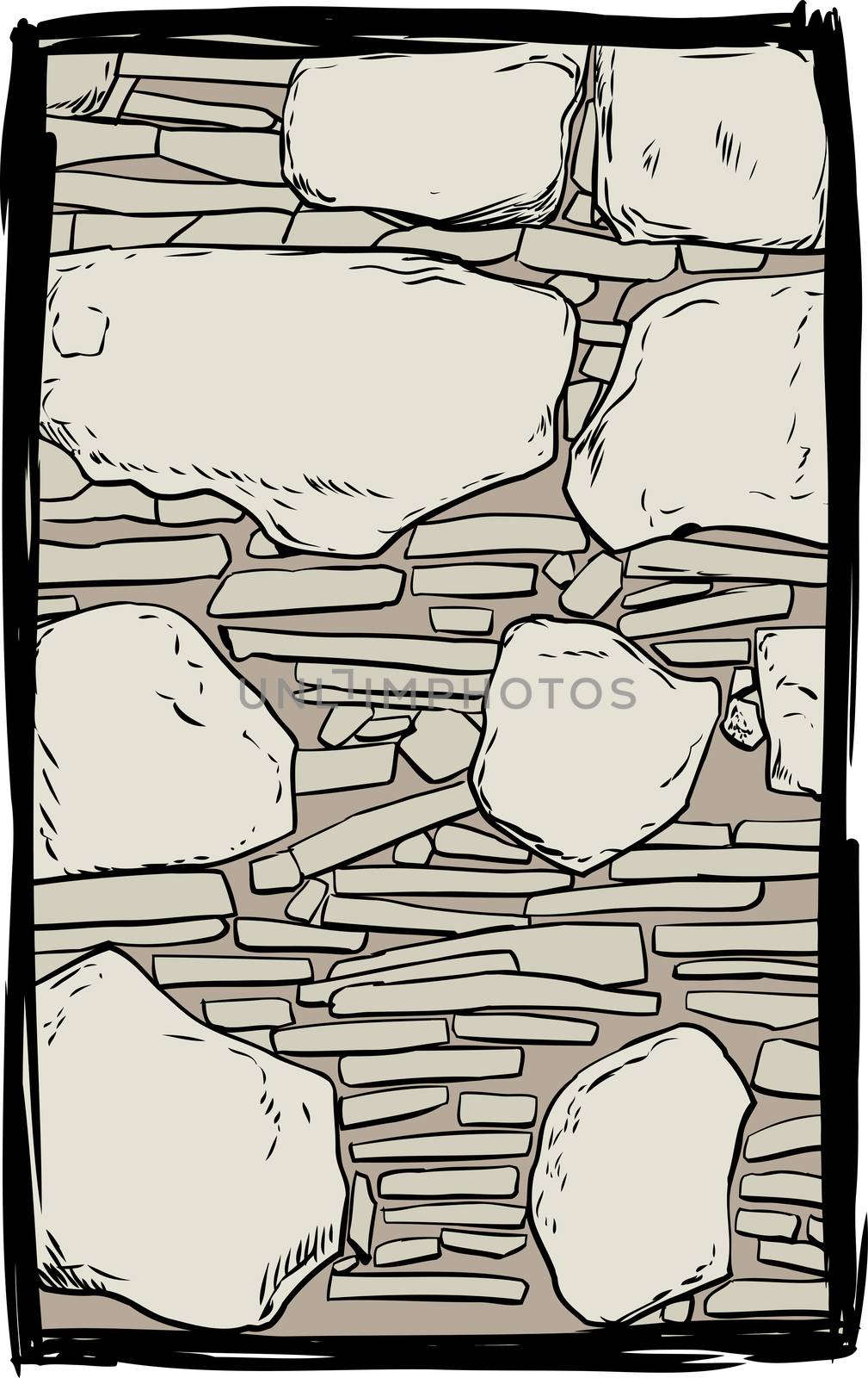 Old stone and dirt filled wall inside sketched frame