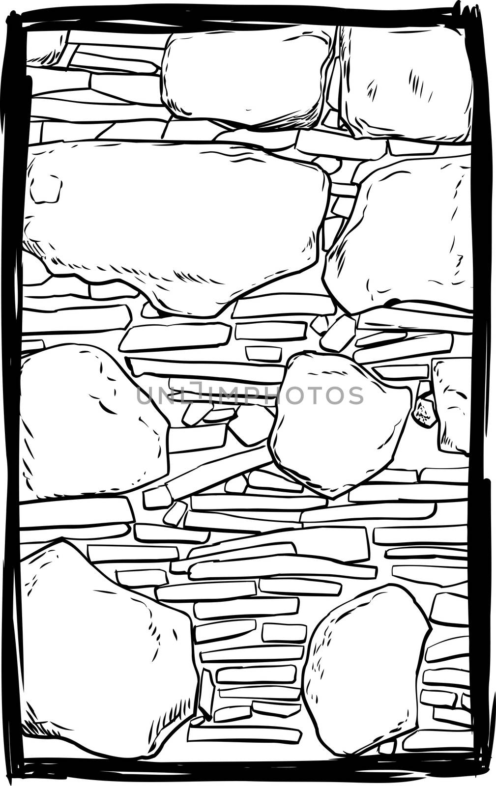 Outlined old stone and dirt filled wall inside sketched frame