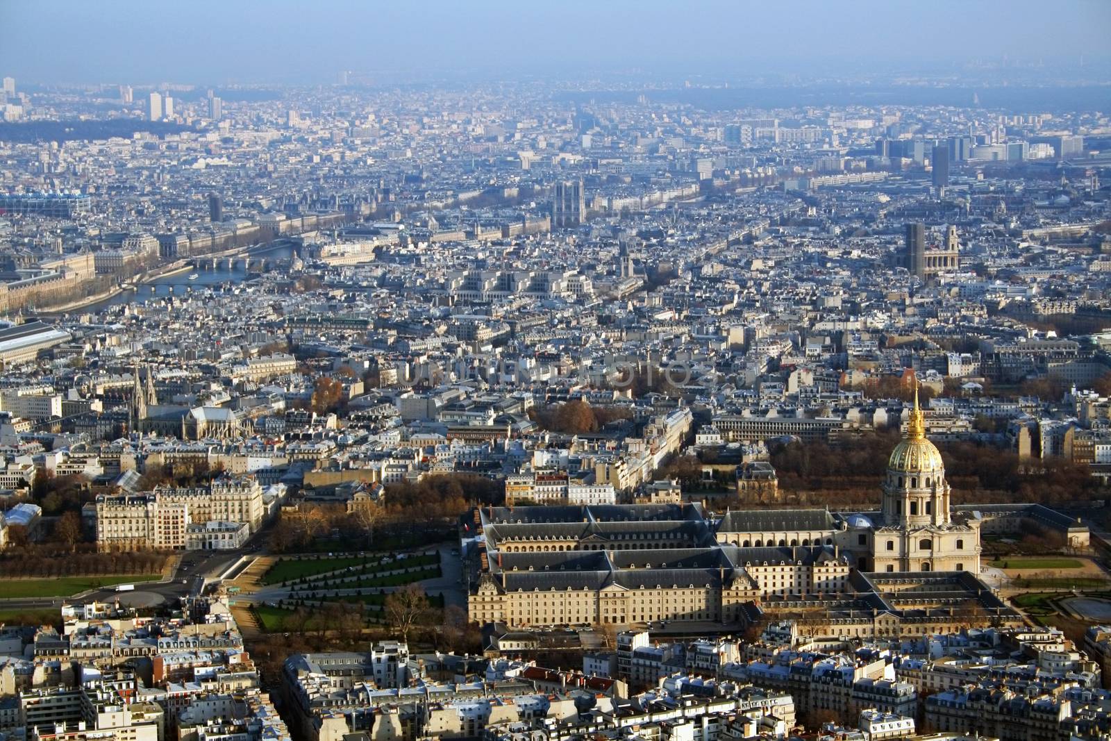 Aerial view at Paris architecture from the Eiffel tower