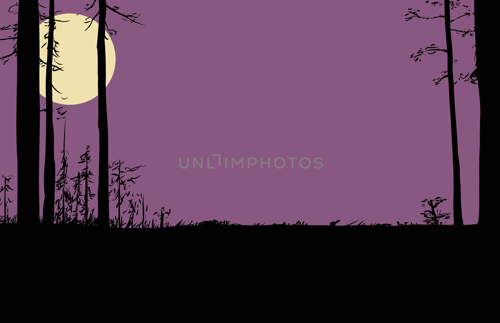 Nighttime wilderness scene with moon in sky by TheBlackRhino