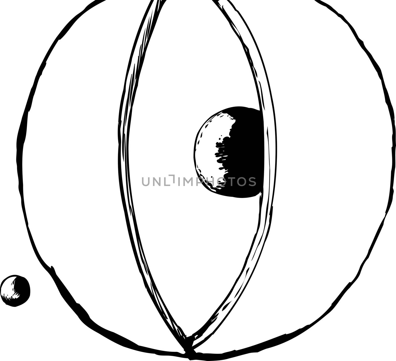 Outlined model illustration of atom with electron cross-section