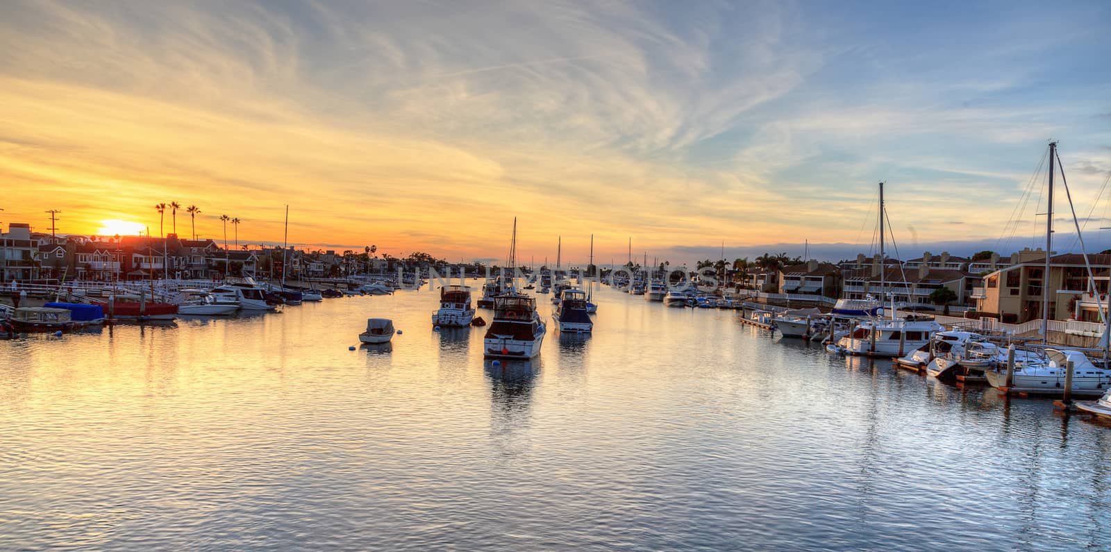 Balboa Island harbor at sunset by steffstarr