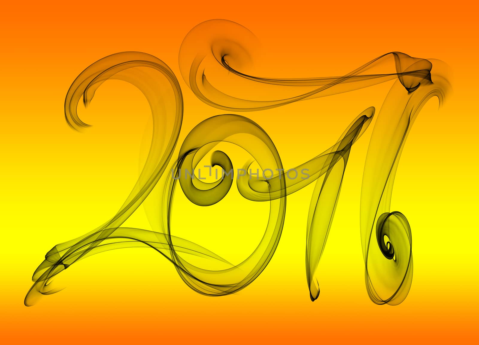 2017 isolated numbers written with black smoke or flame light on colorful background.