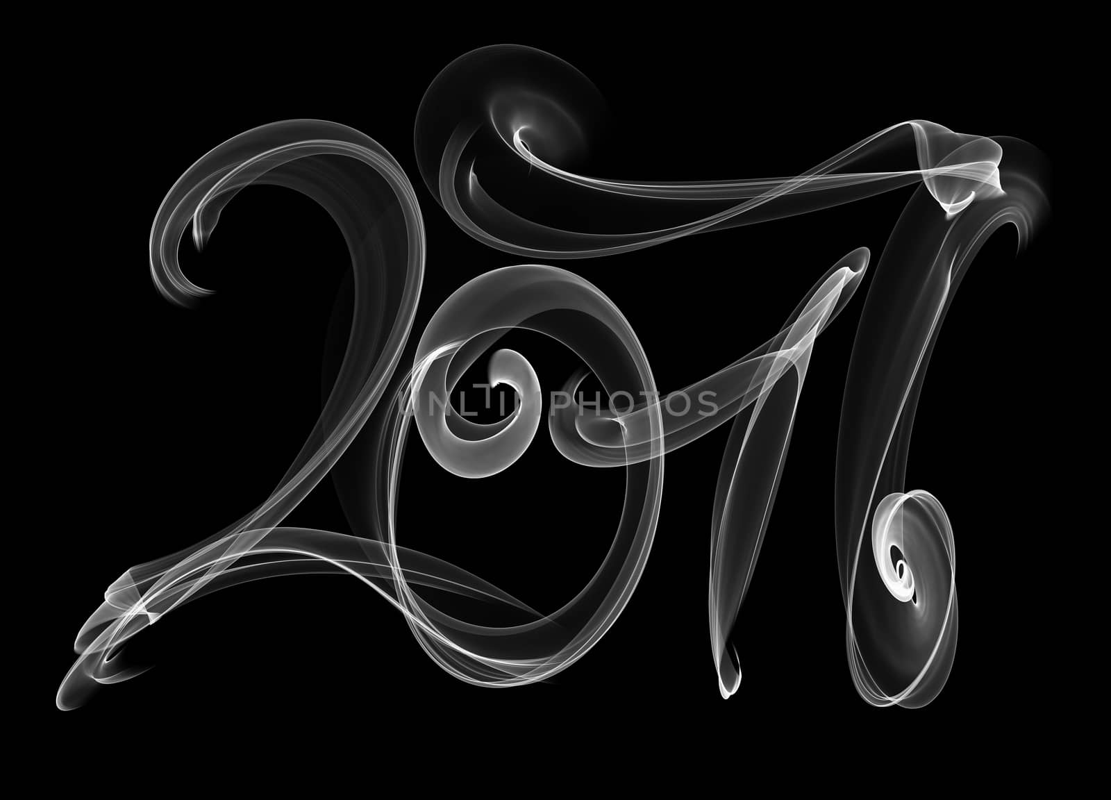 2017 isolated numbers written with white smoke or flame light on black background by skrotov