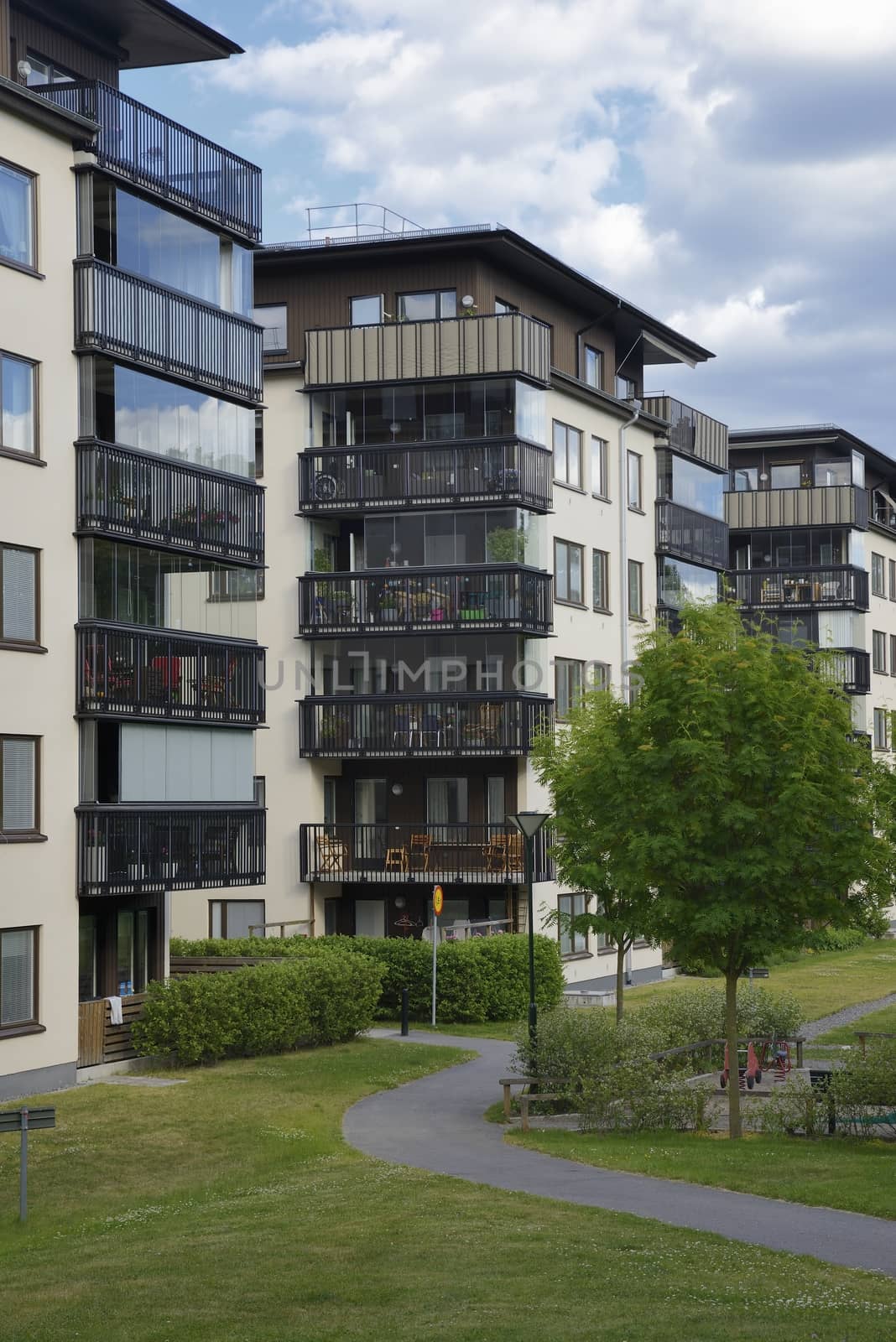 Swedish Apartment Block in summer.