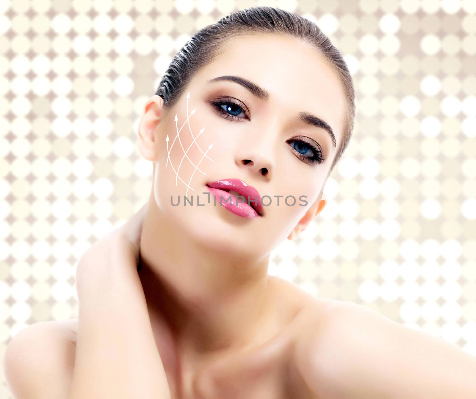 Young female with clean fresh skin, abstract background by Nobilior