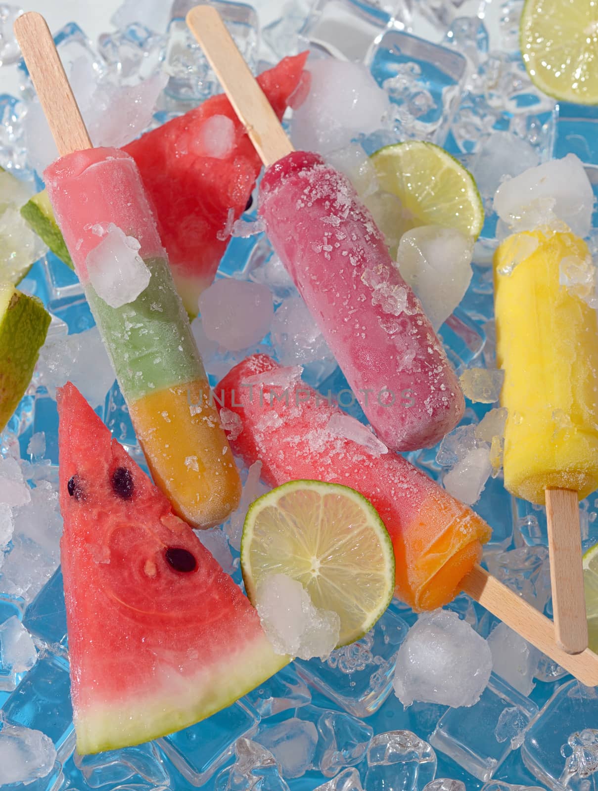 ice cream pops on ice cubes