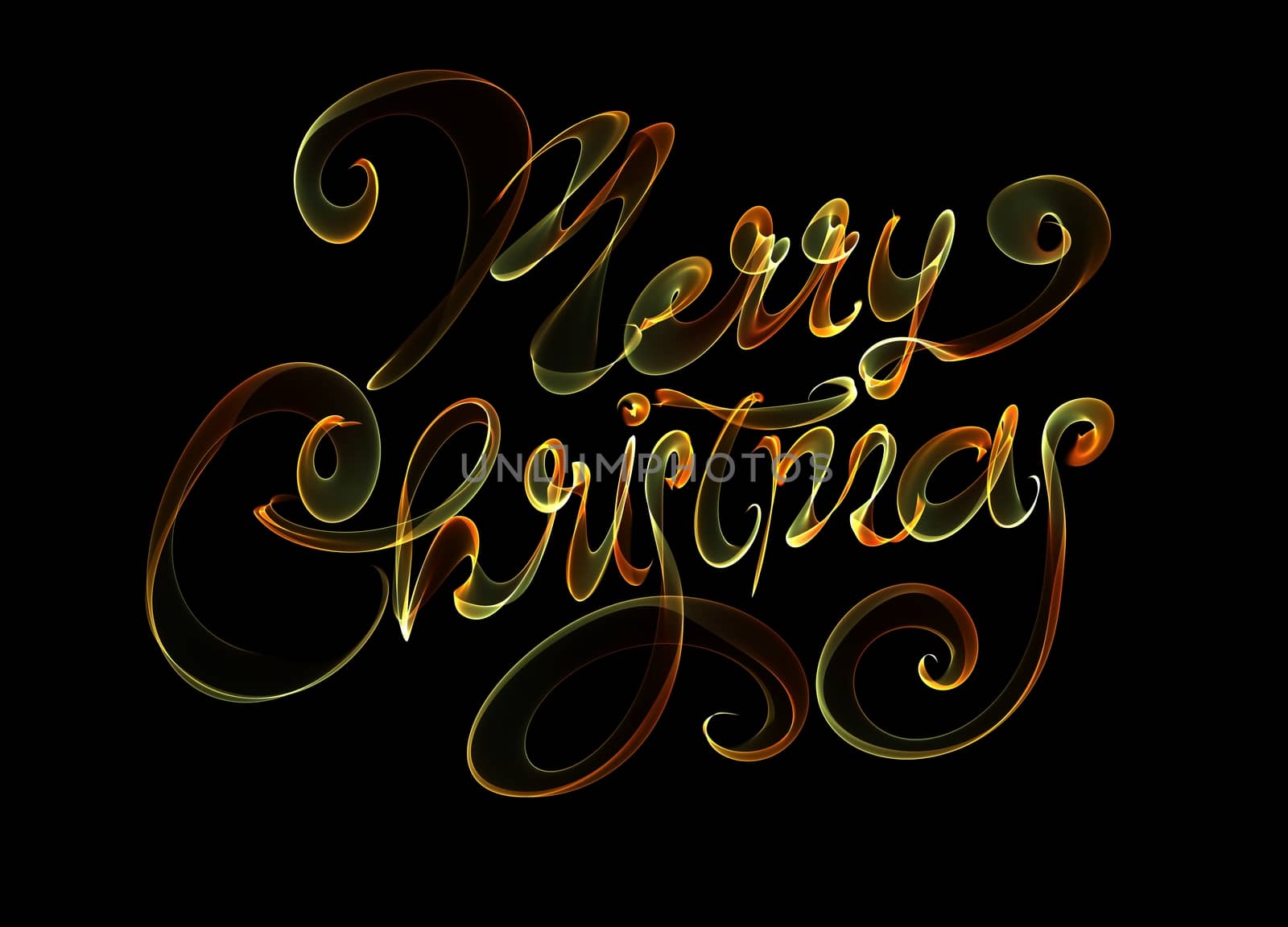 Merry Christmas isolated text written with flame fire light on black background. rainbow colors by skrotov