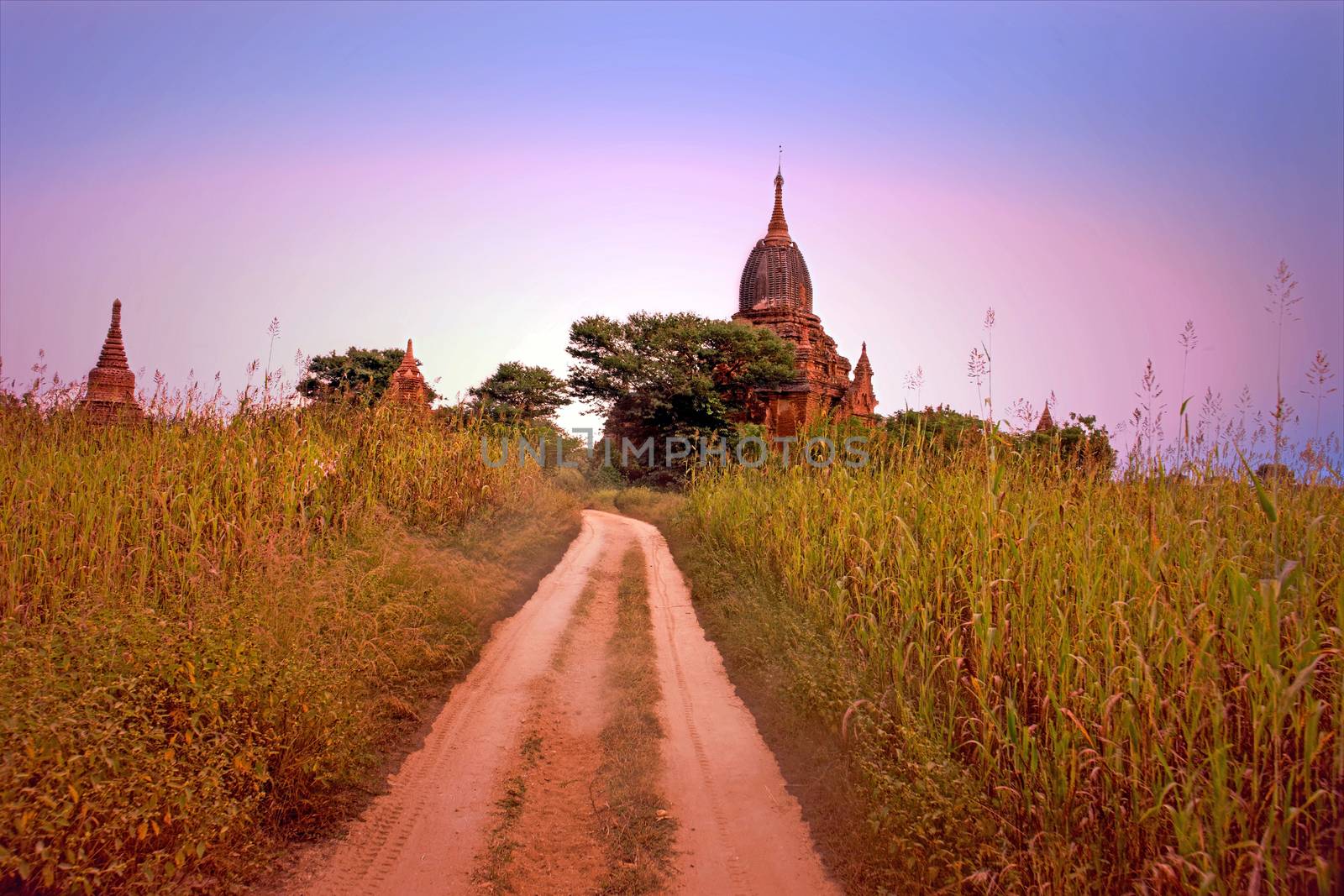 Ancient pagodas in the countryside from Bagan in Myanmar