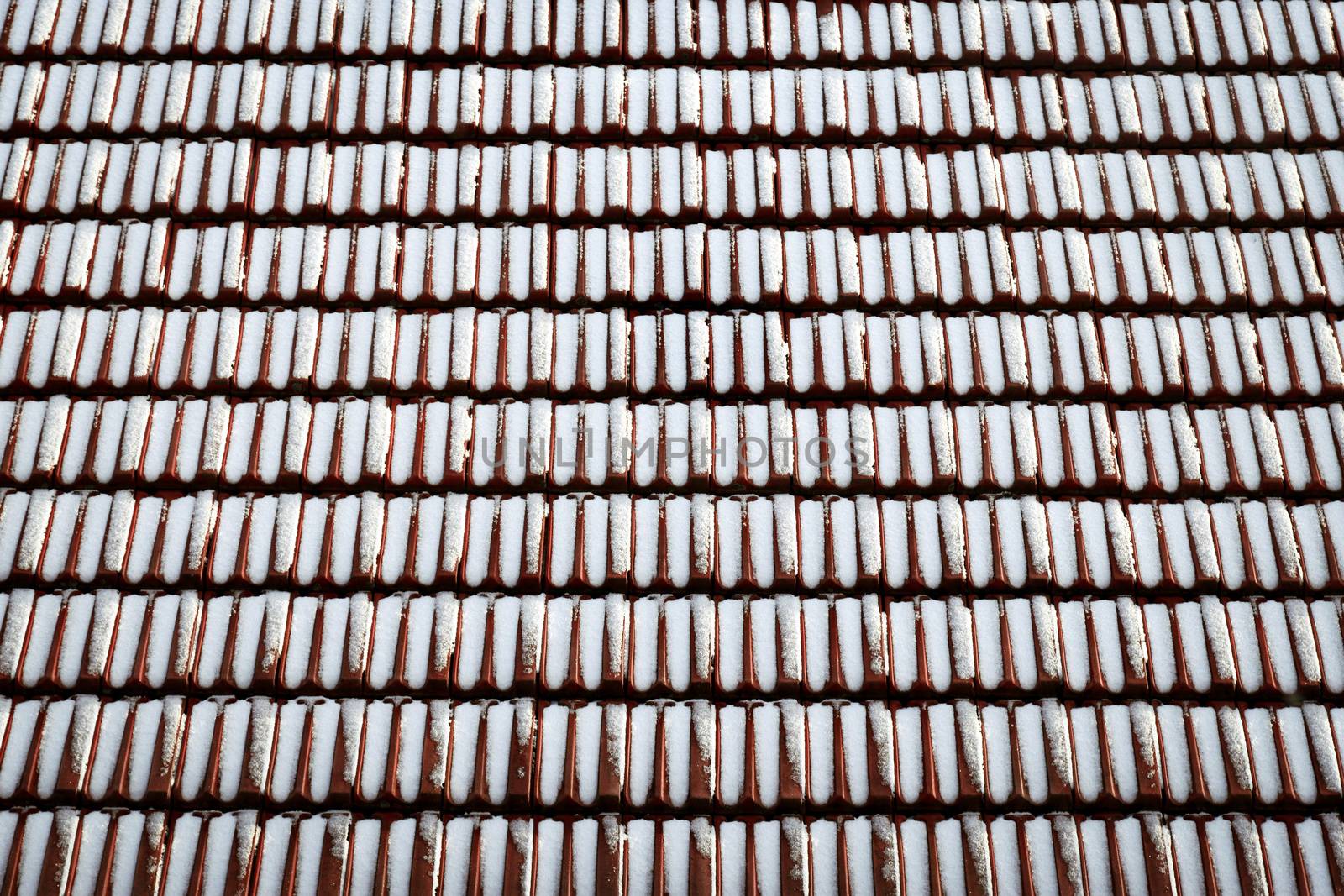 seasonal background Snow dusted red tiled roof
