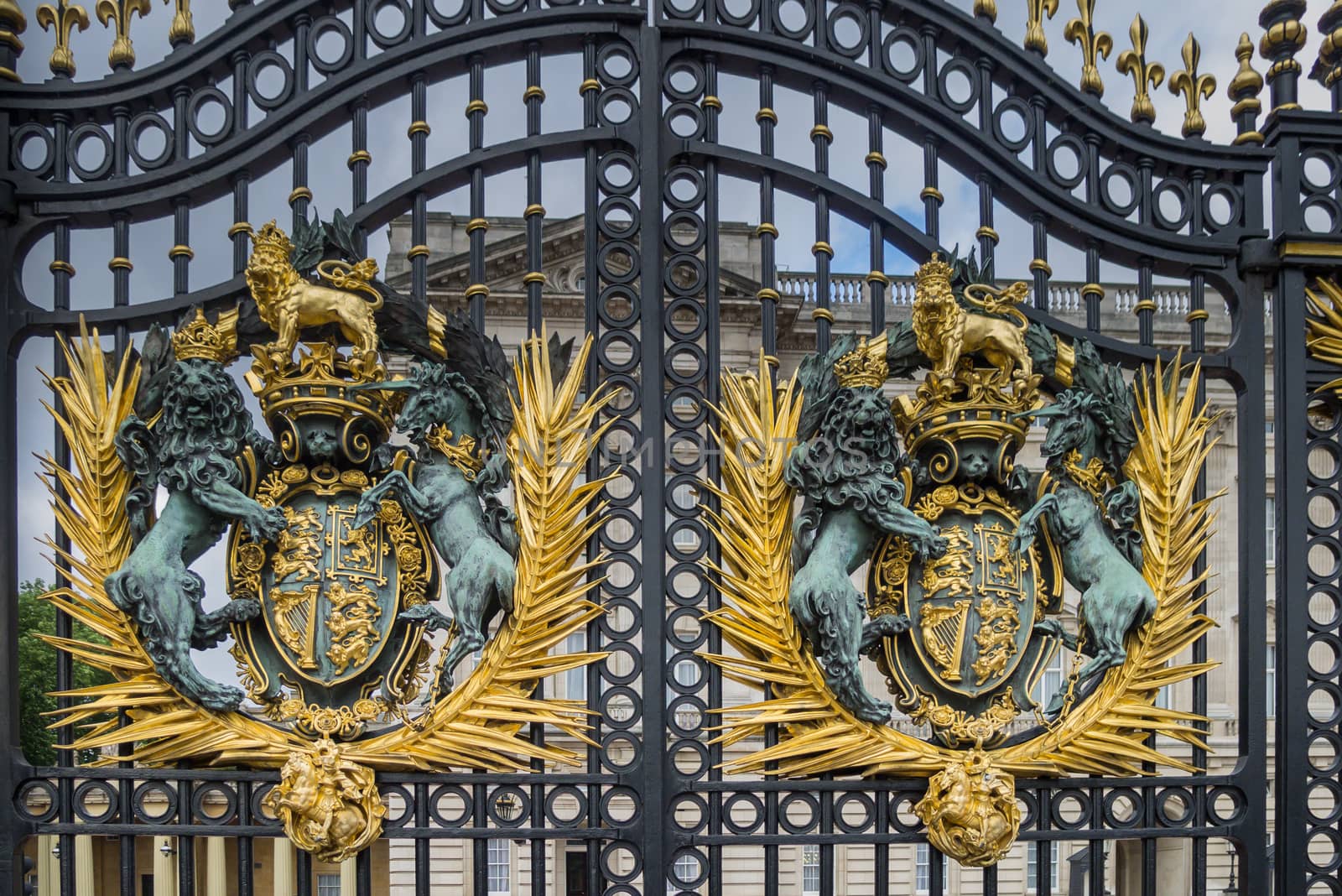 Close up of the Buckingham Palace Gates in London by chrisukphoto