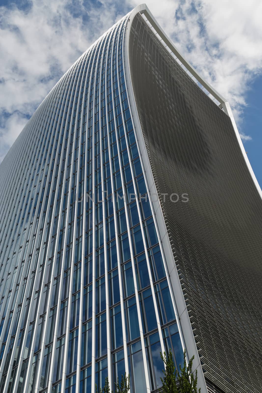 Business and Financial District of London - tall curved building from the side