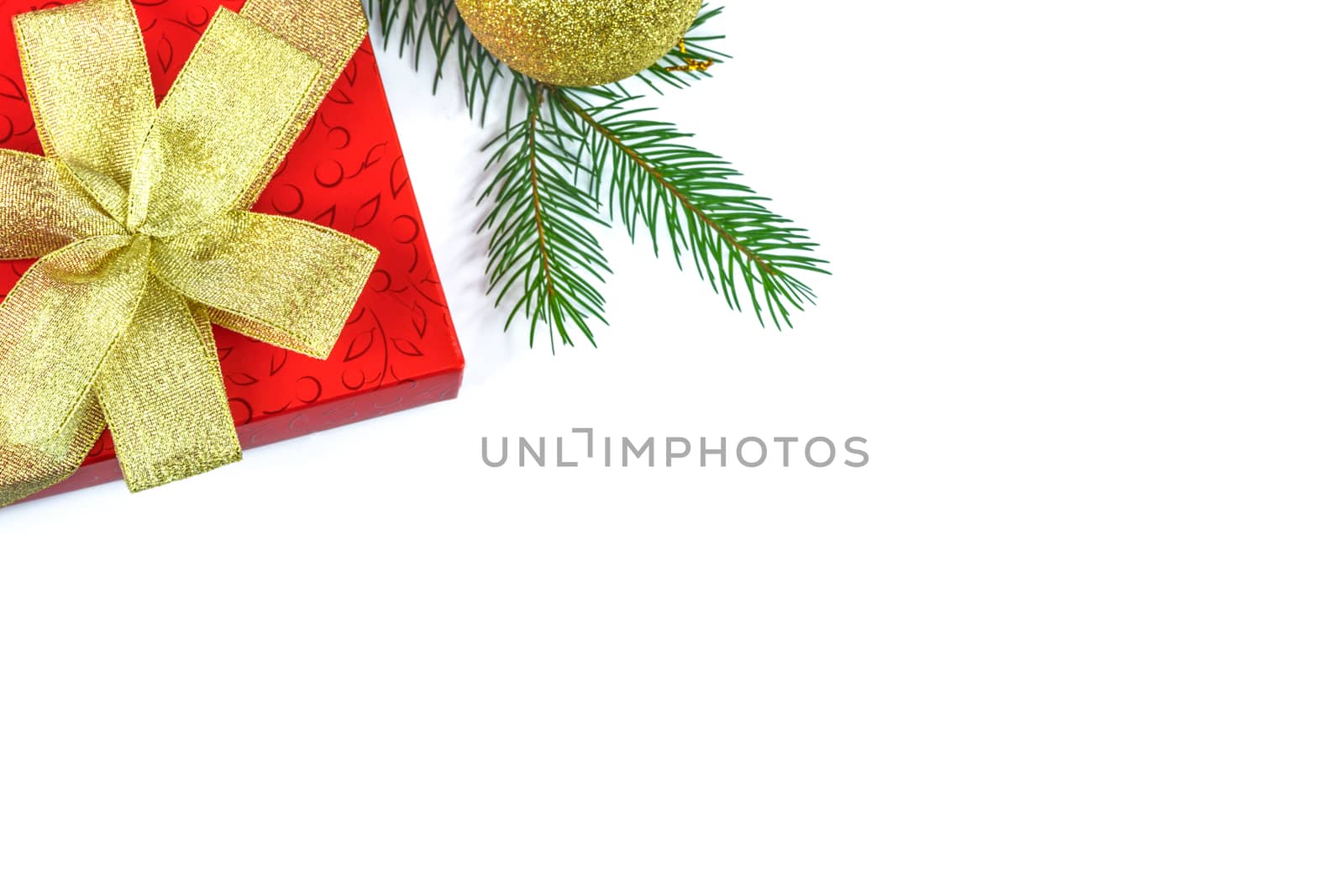 Blank Christmas card for wishes with beautiful Christmas decoration in the corner