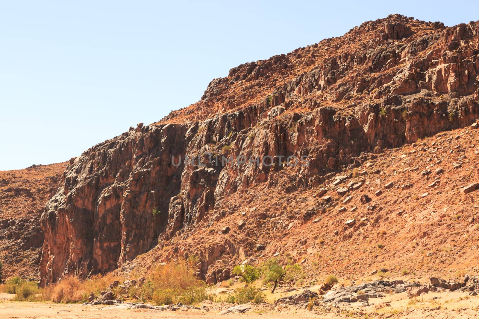 Beautiful Moroccan Mountain landscape in desert with blue sky