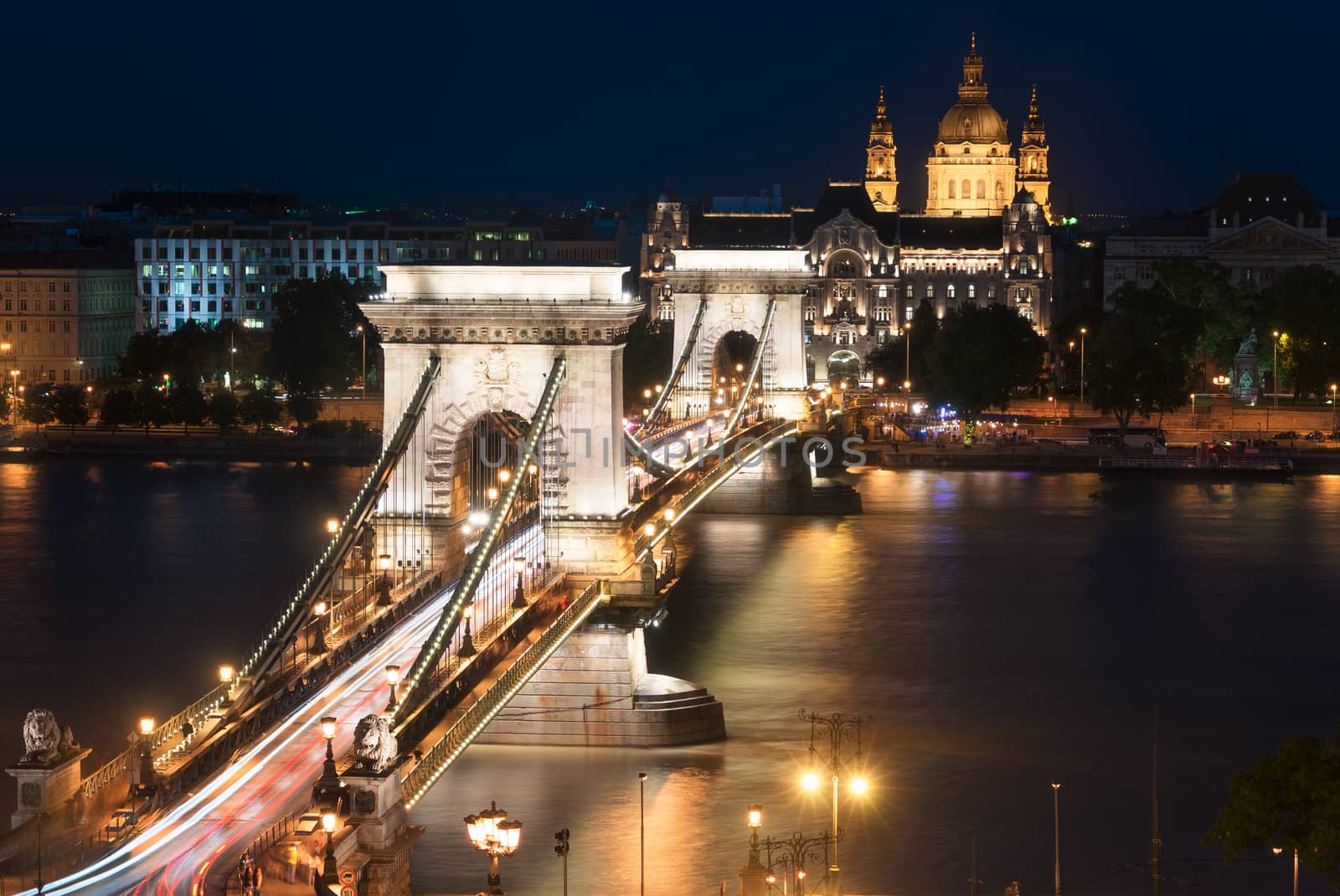 Szechenyi Bridge is connects Buda to Pest on the Danube river.