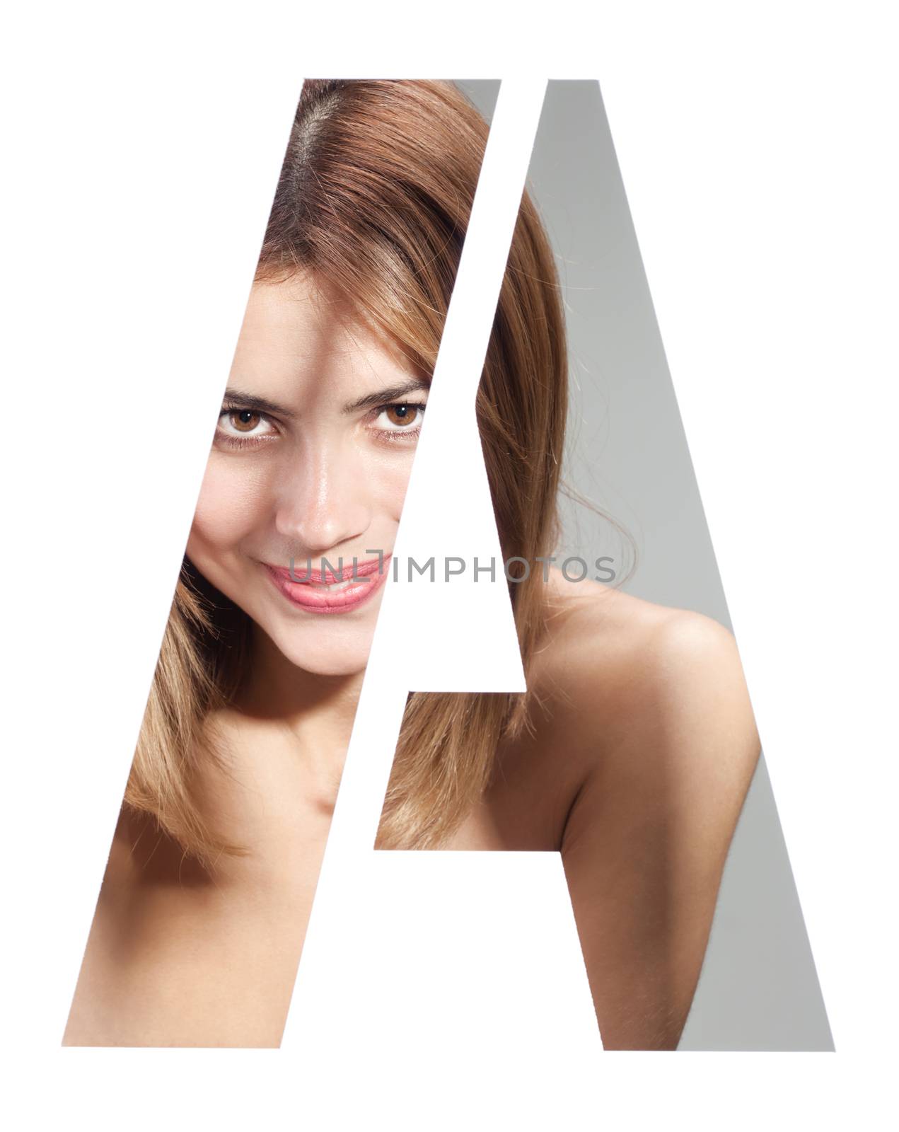 girl portait behind the letter "A"
