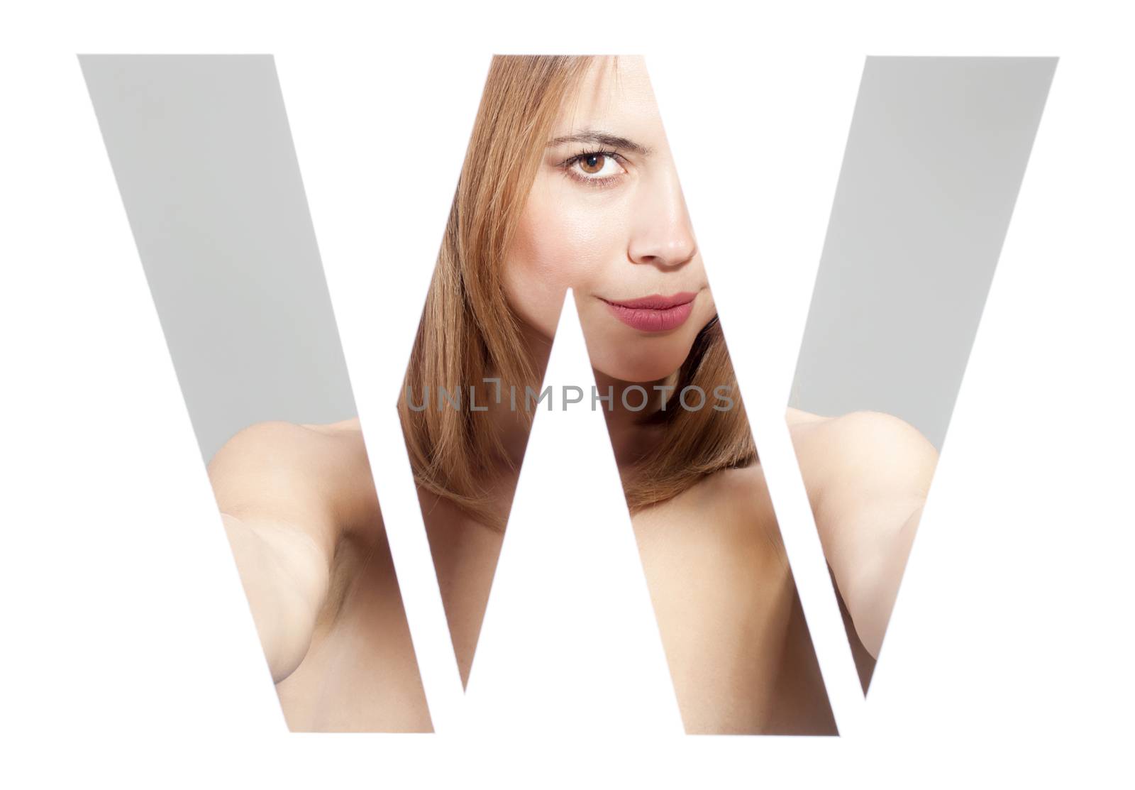 girl portrait behind the letter "W"