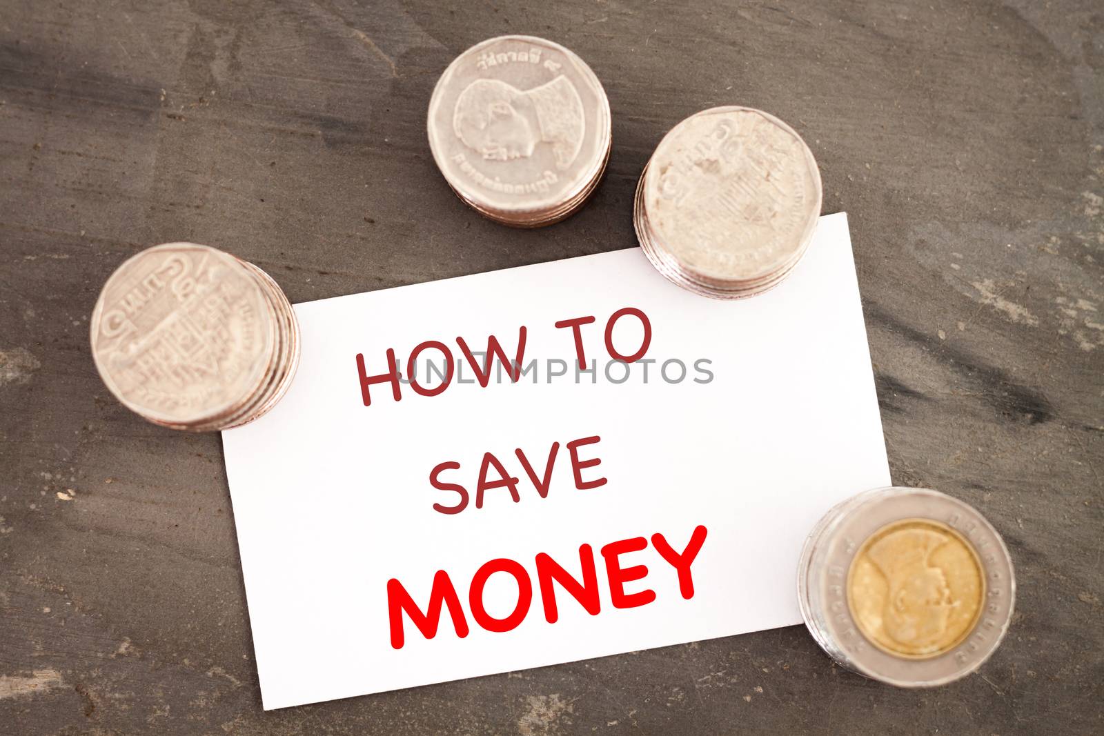 How to save money inspirational quote, stock photo