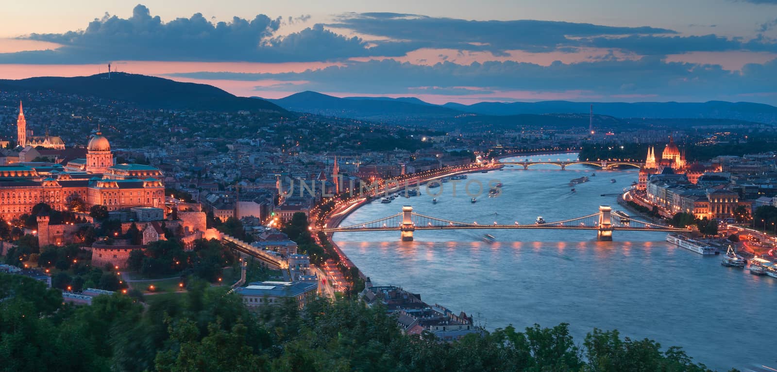Gelert hill view of Szechenyi Bridge and Buda Castle by adonis_abril