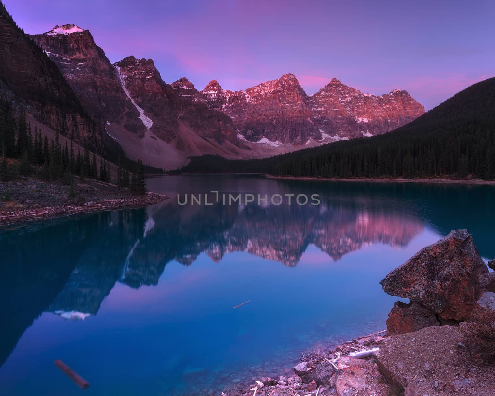 Moraine lake is a glaciated lake in Banff, Alberta Canada.