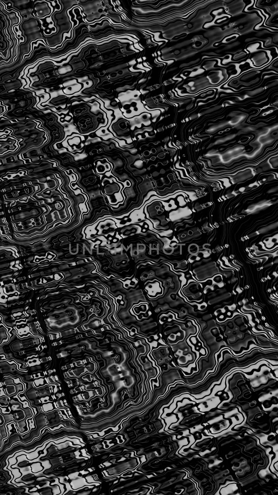 Monochrome geometric background - computer-generated image. Fractal art: randomly placed spots, stains, lines and curls. For desktop wallpaper, web design, covers. 