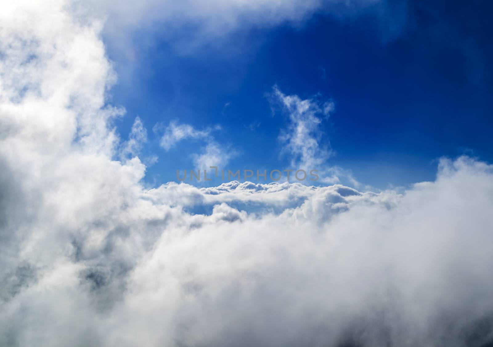View of the clouds from above. Clean blue sky. Atmosphere
