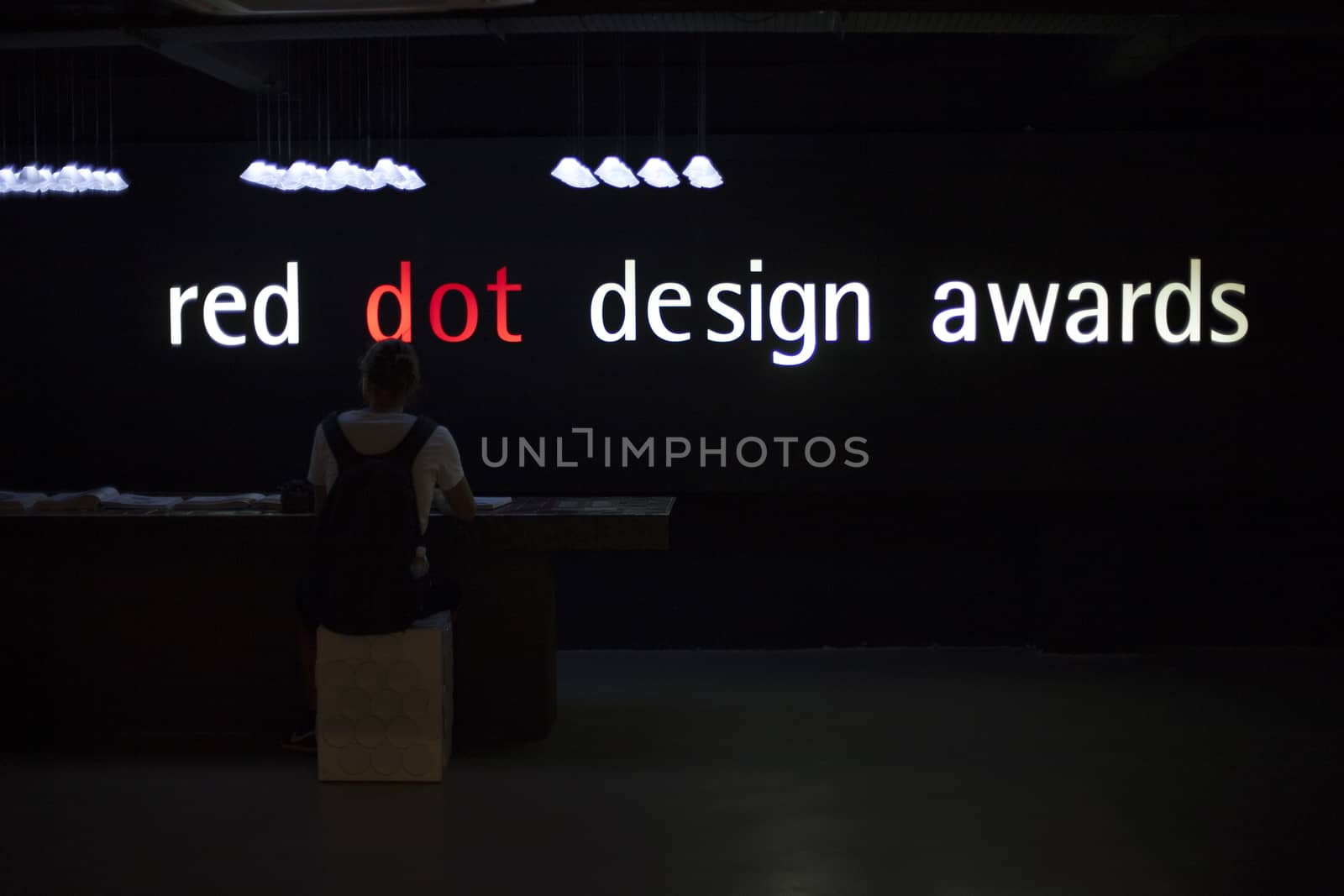 Singapore - 01 November 2014: Exhibition with text inside Red dot design museum