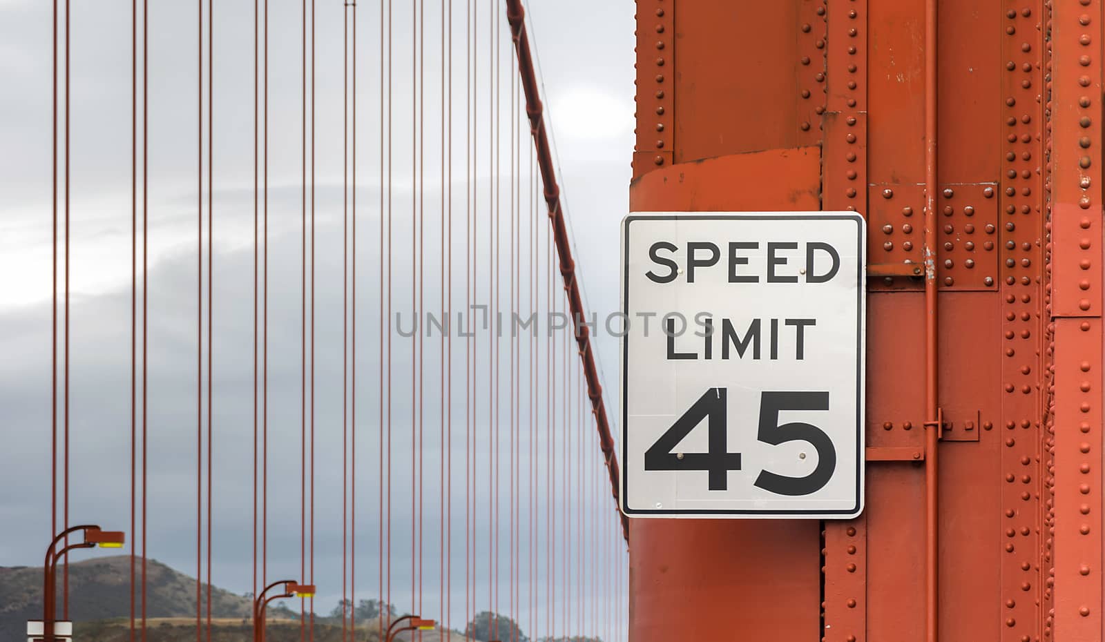 Speed limit sign on Golden Gate Bridge in San Francisco, California
