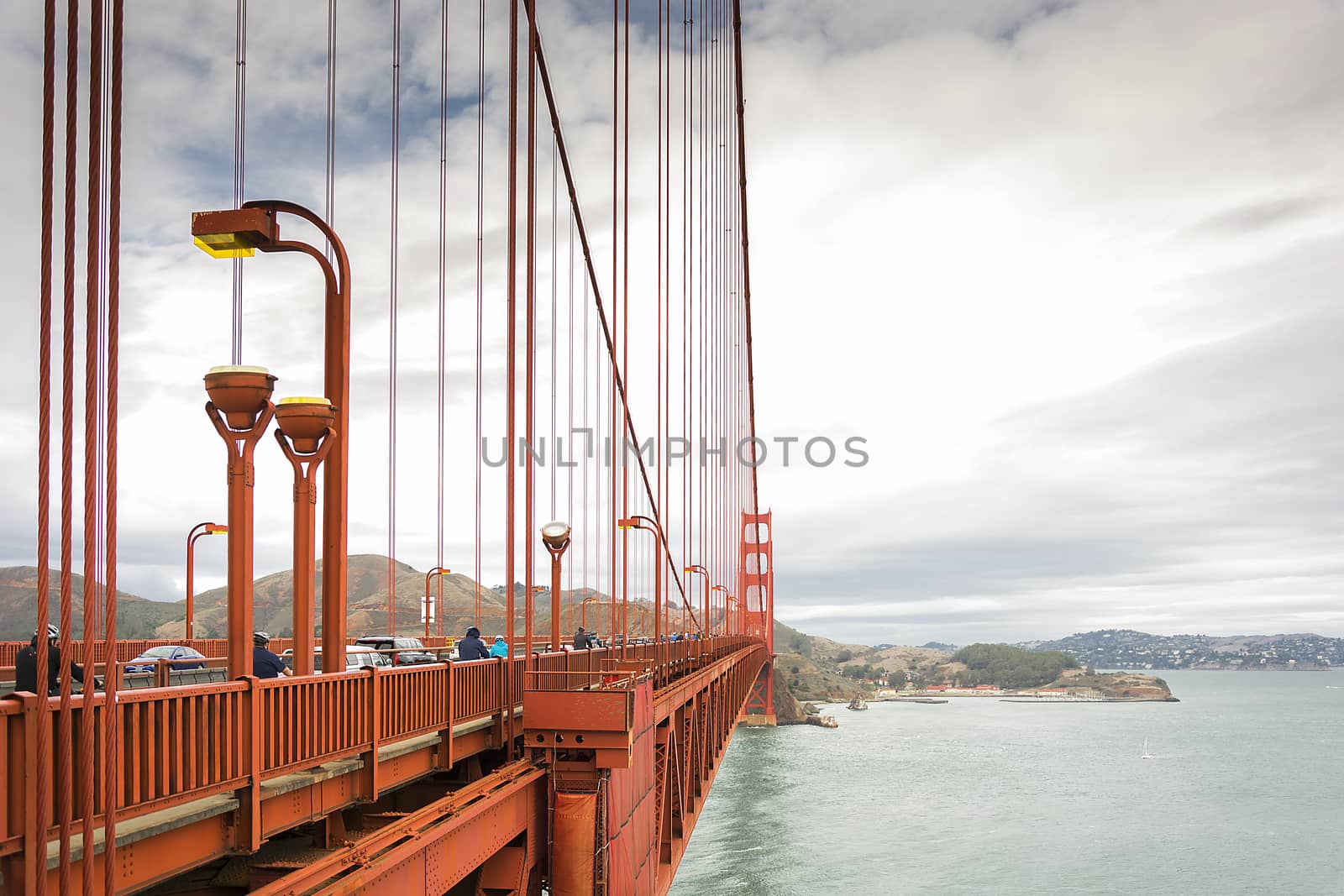 San Francisco, CA, USA, october 24, 2016: detail of the Golden Gate suspension bridge, San Francisco California USA