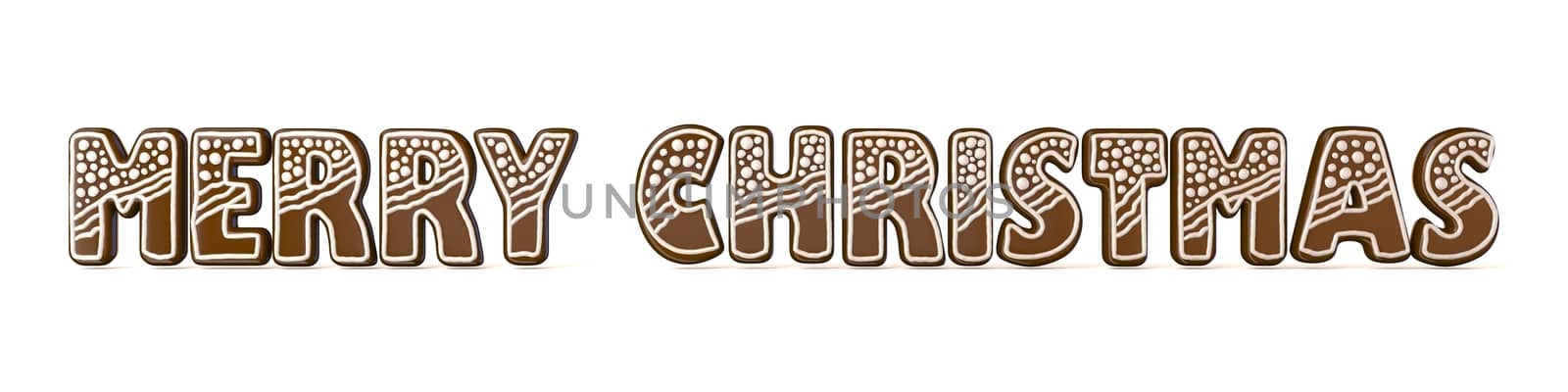 Merry Christmas gingerbread sign. 3D render illustration isolated on white background