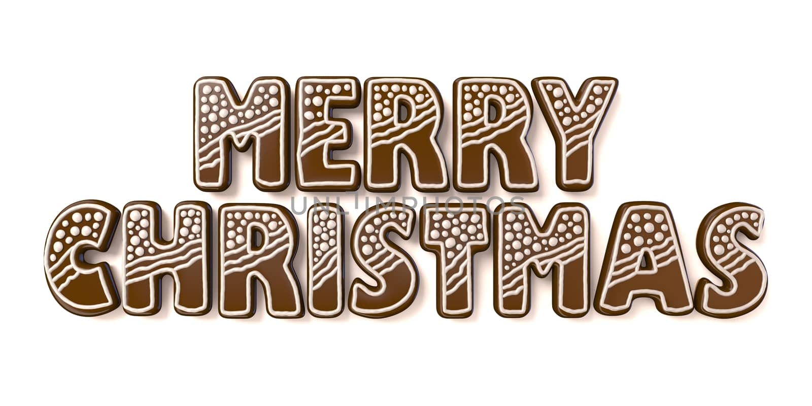 Merry Christmas gingerbread sign. 3D render illustration isolated on white background