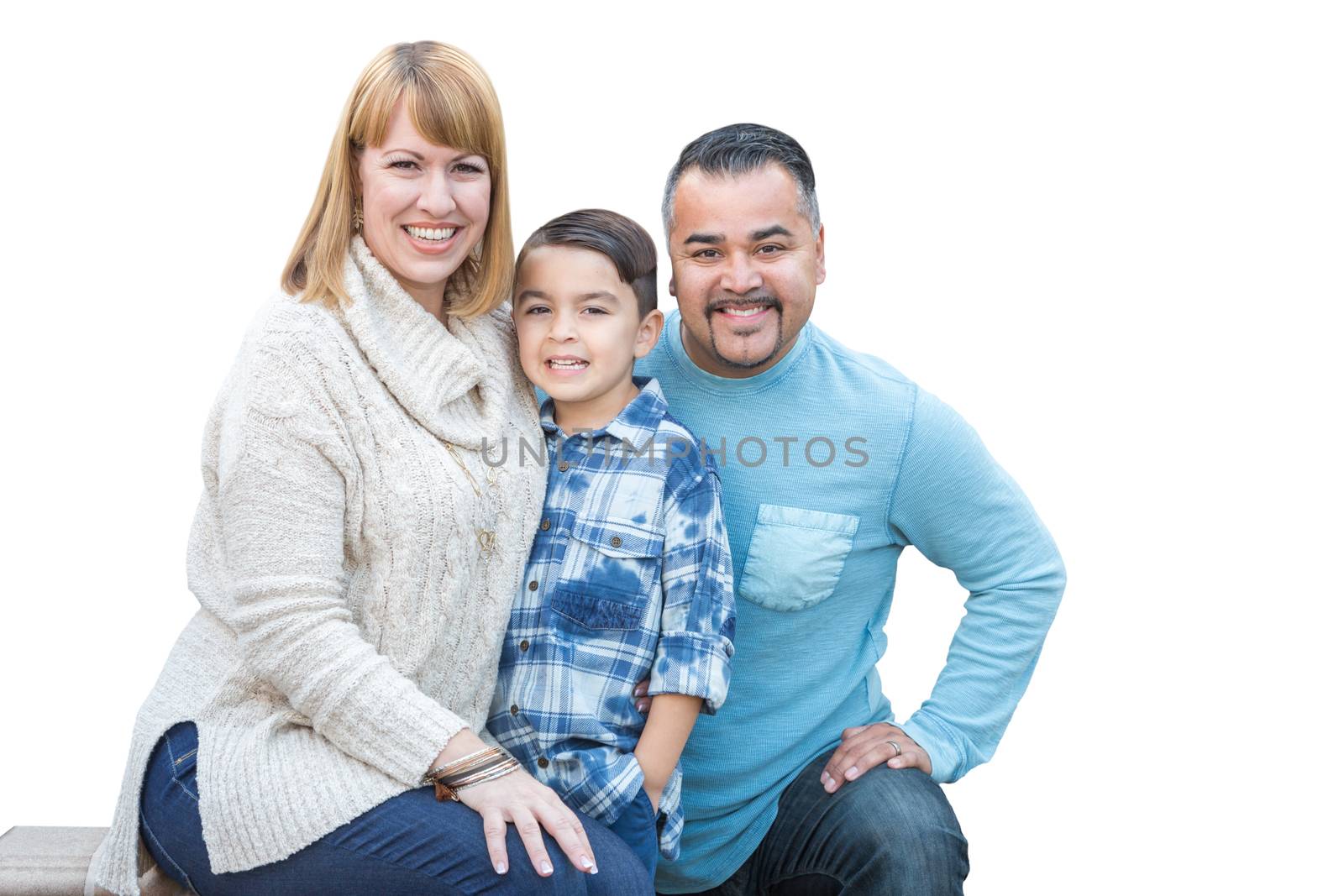 Mixed Race Hispanic and Caucasian Family on White by Feverpitched