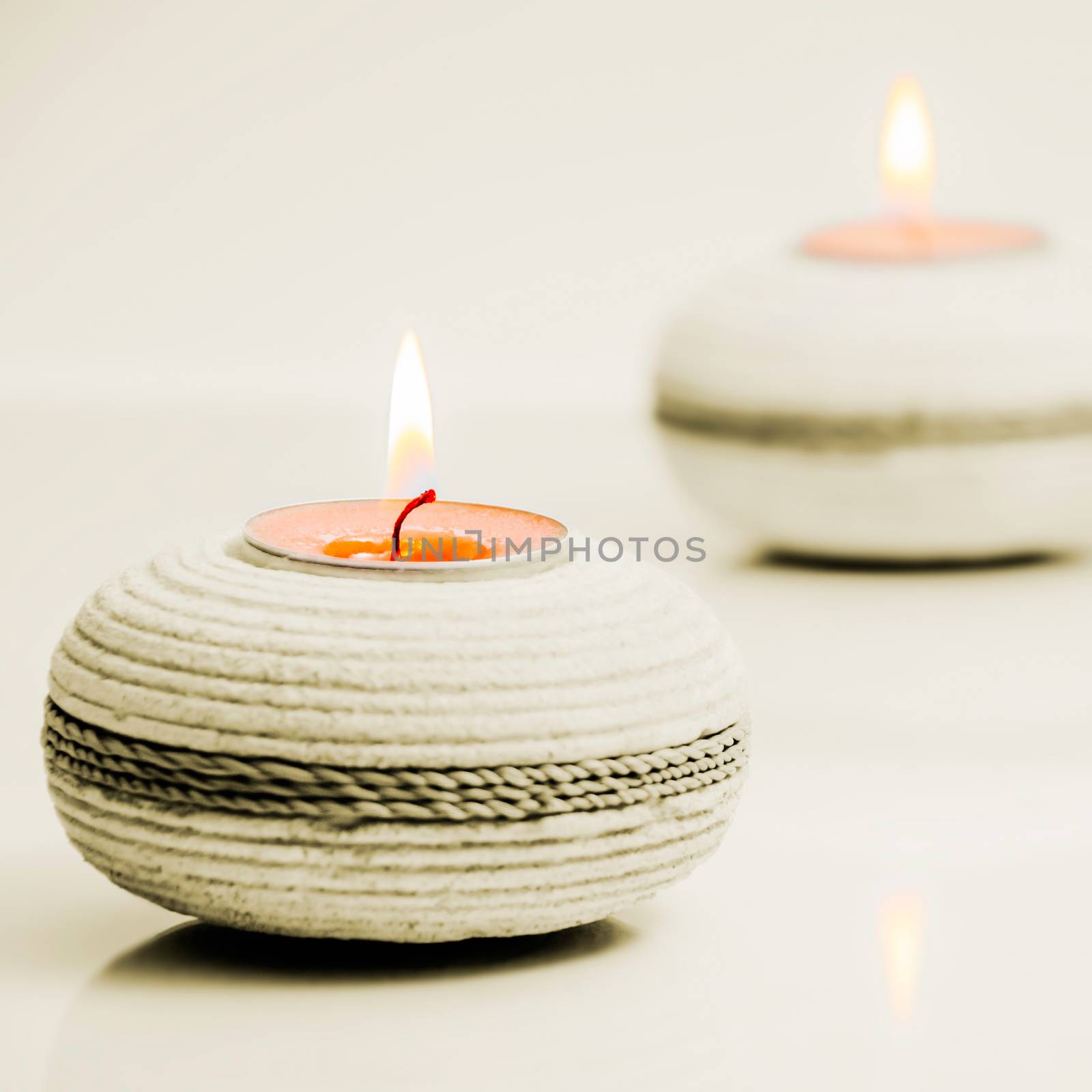 Round stone tea light holders spa concept square by Altinosmanaj