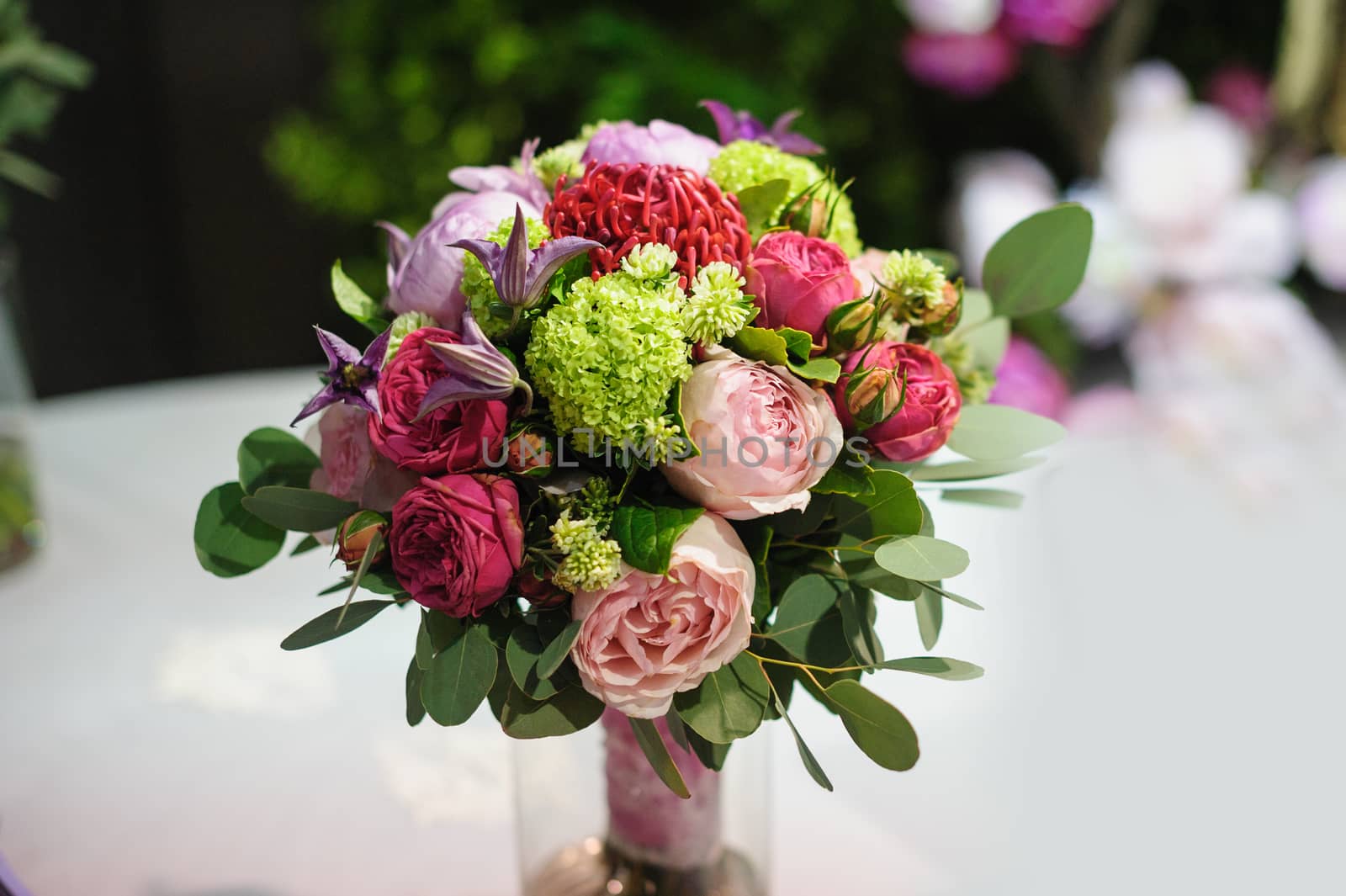 beautiful wedding bouquet on table for restaurant decor