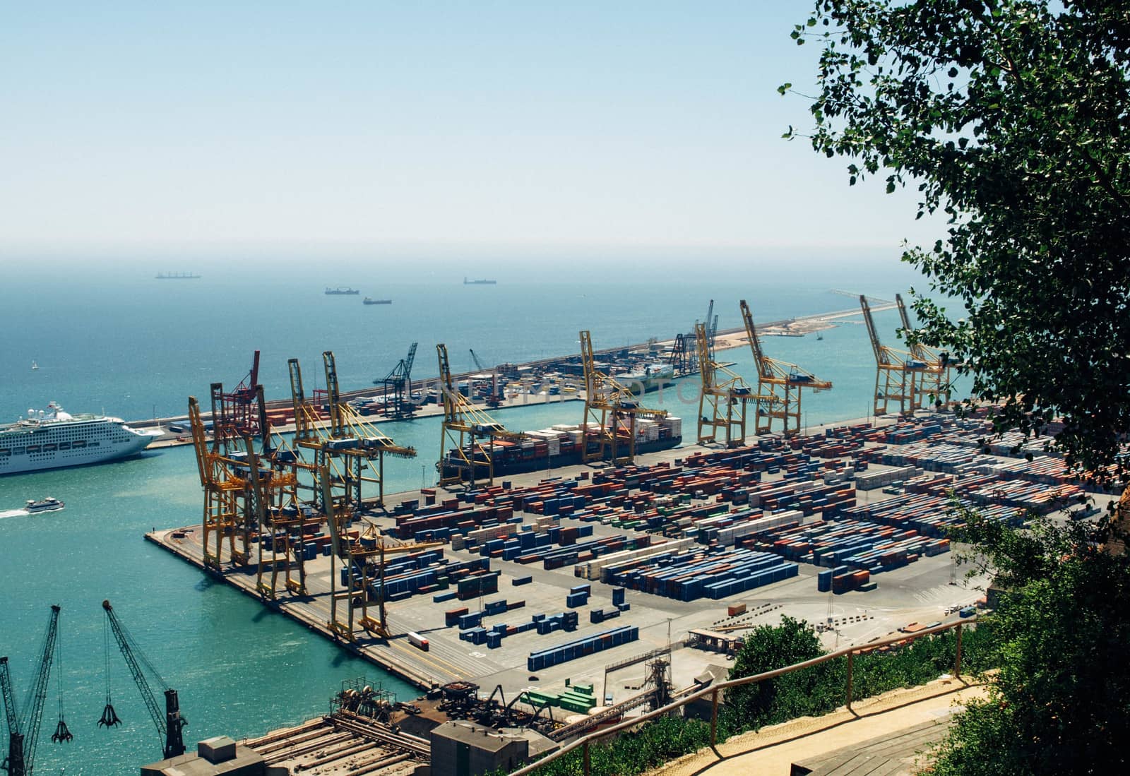 Commercial port with container ship - Aerial footage
