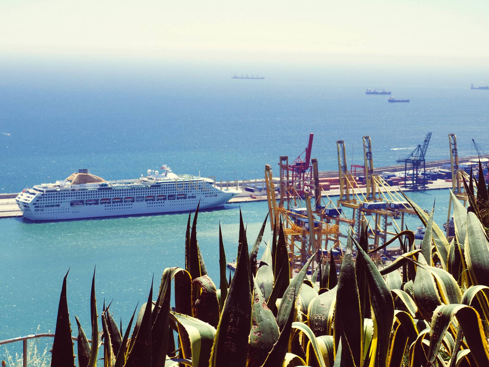 Commercial port with container ship - Aerial footage