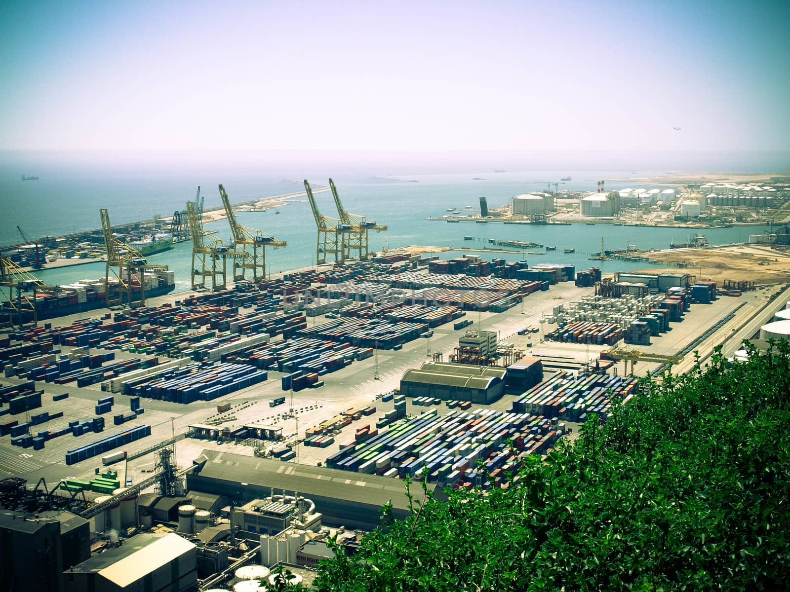 Commercial port with container ship - Aerial footage