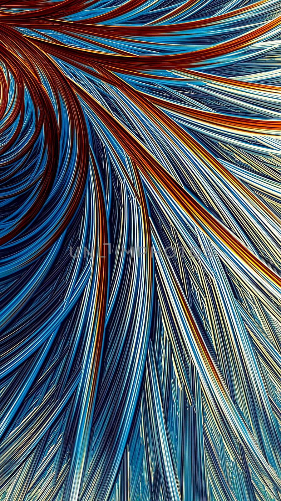 Abstract feather background - computer-generated image. Fractal geometry: chaos entwined glossy bands. For cards, covers, banners.