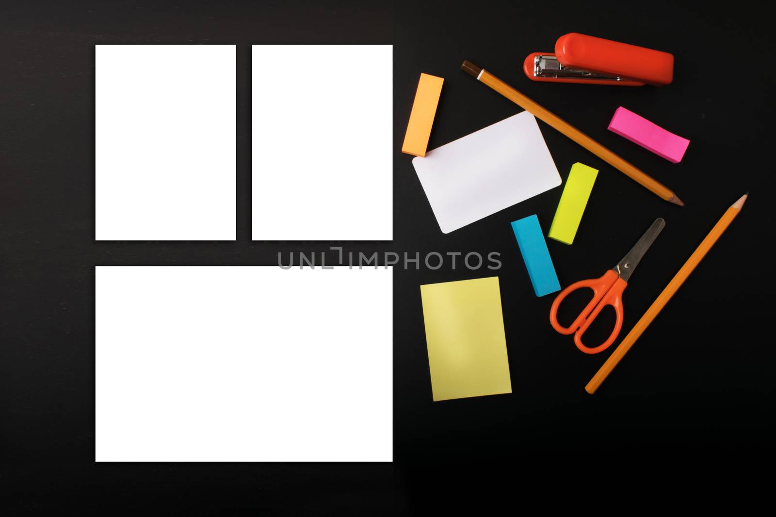 Mock up on the black background. Templates blank with stationery. by Kazimirko