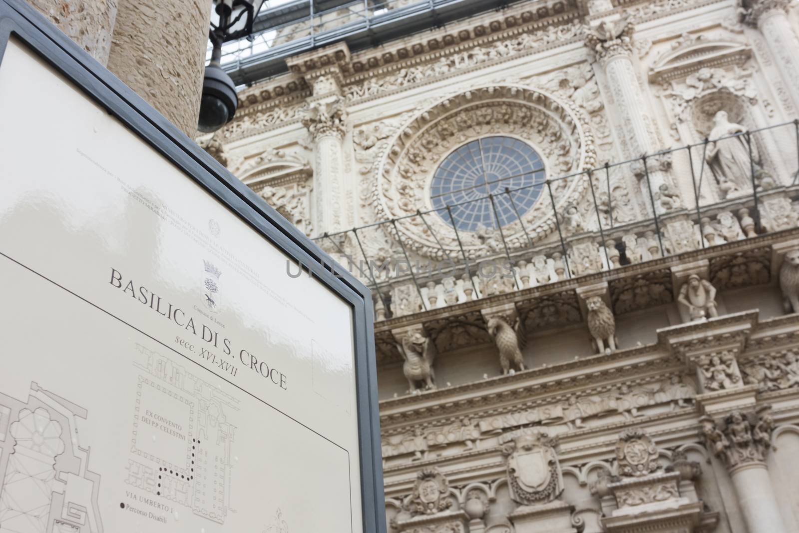 The Basilica of the Holy Cross in Lecce with a scaffolding used for the restoration