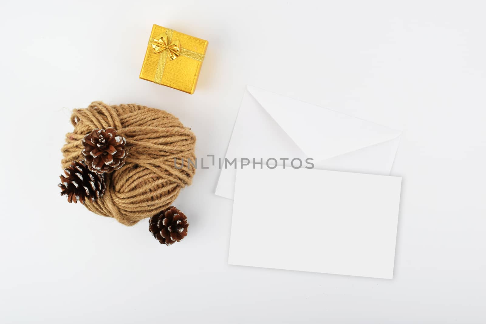 mock up objects New Year's mood on a white background with copy space, top view.