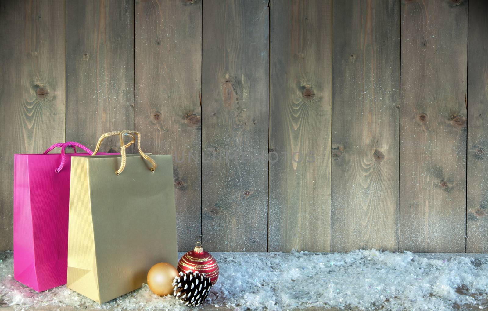 Shopping bags with baubles with space for text 