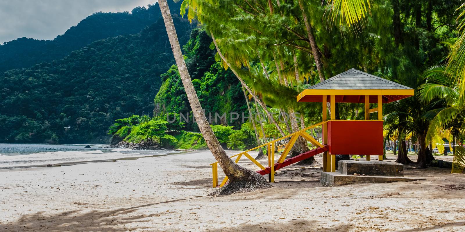 Maracas beach trinidad and tobago lifeguard cabin side view empty beach by Altinosmanaj