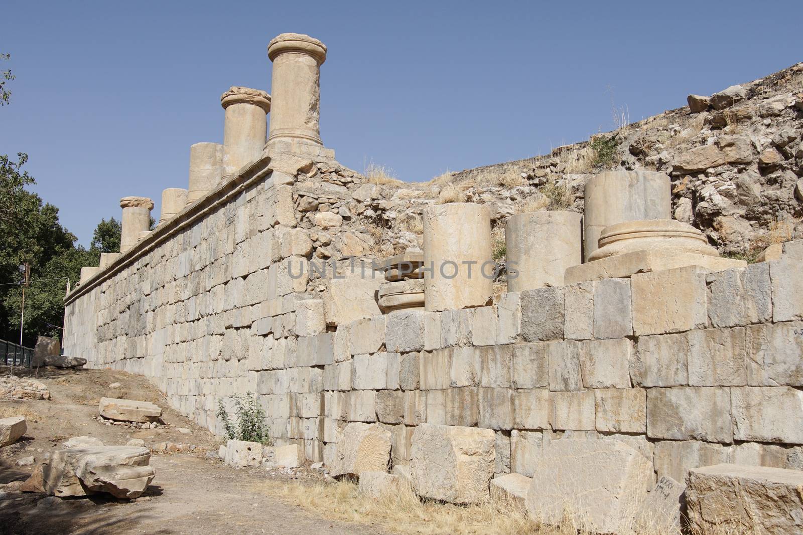 KANGAVAR, IRAN - OCTOBER 3, 2016: Ruins of Anahita Temple, historical site of Kangavar on October 3, 2016 in Iran, Asia