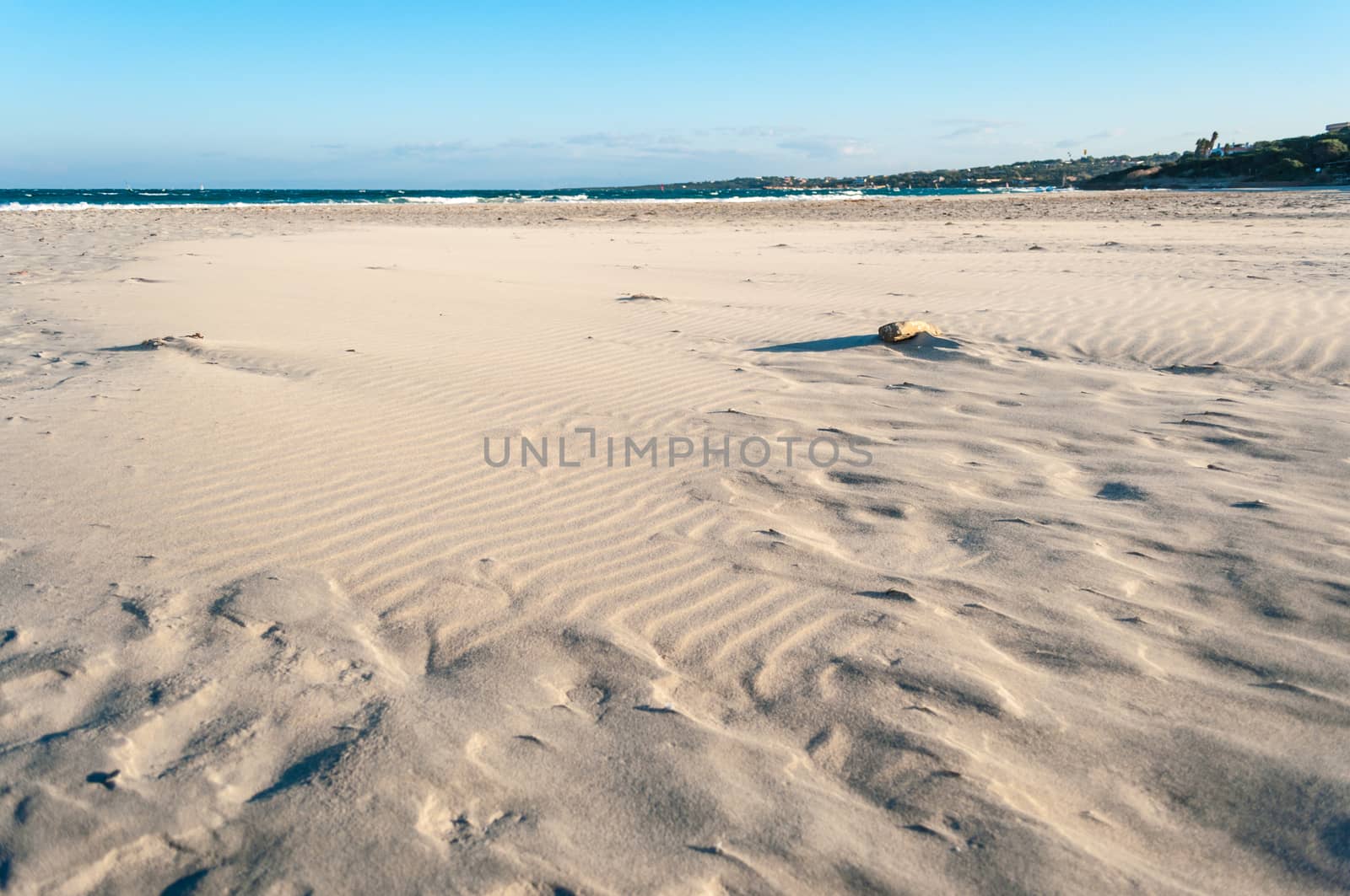 Stintino beach la pelosa in a sunny windy day of winter, sardinia